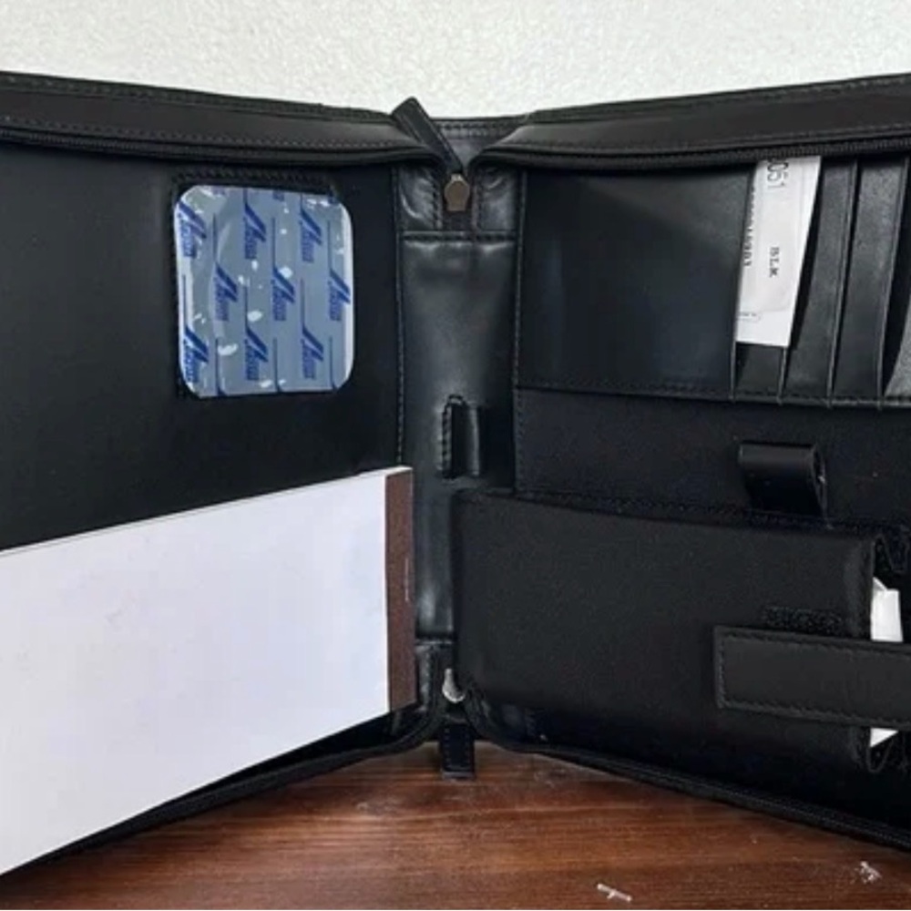 Classic Black Leather Business Portfolio with Organizer